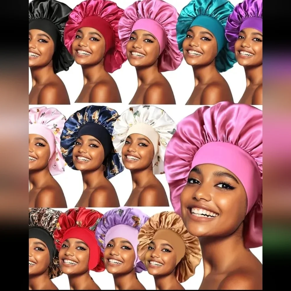 2 New Colorful Hair Bonnets